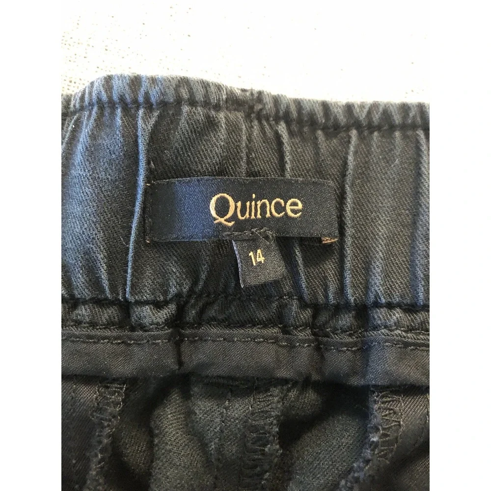 Quince Pants 14 Black Wide Leg Cropped Linen Blend Stretch Casual Career Classic